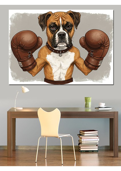 Boksör Köpeğin Mücadelesi Dekoratif Kanvas - Mdf Ahşap Tablo