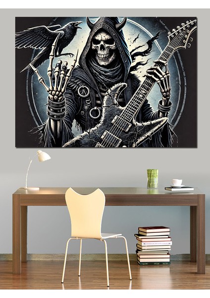 Ölüm Meleği ve Gitar Dekoratif Kanvas - Mdf Ahşap Tablo
