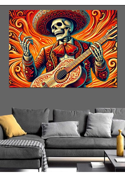 Iskelet Mariachi Gitarist Dekoratif Kanvas - Mdf Ahşap Tablo