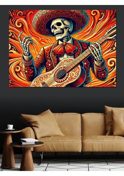 Iskelet Mariachi Gitarist Dekoratif Kanvas - Mdf Ahşap Tablo