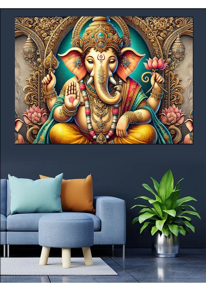 Hindu Tanrısı Ganesha Dekoratif Kanvas - Mdf Ahşap Tablo