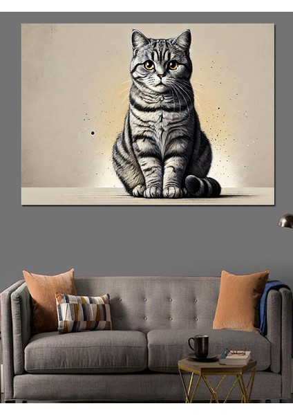 Duruşuyla Asil Kedi Dekoratif Kanvas - Mdf Ahşap Tablo