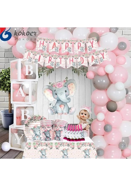 Fincan 10 Adet Pembe Fil Bebek Duş Tema Parti Kağıt Tabak Peçete Tek Kullanımlık Sofra Kız Doğum Günü Partisi Bir Bebek Duş Balon Kaynağı (Yurt Dışından)