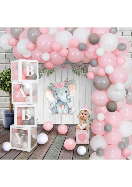 Fincan 10 Adet Pembe Fil Bebek Duş Tema Parti Kağıt Tabak Peçete Tek Kullanımlık Sofra Kız Doğum Günü Partisi Bir Bebek Duş Balon Kaynağı (Yurt Dışından)