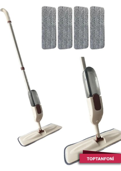Sprey Mop Deterjan Hazneli - 4 Yedek Moplu, 360° Dönebilen, Mikrofiber Spreyli Temizlik Paspası
