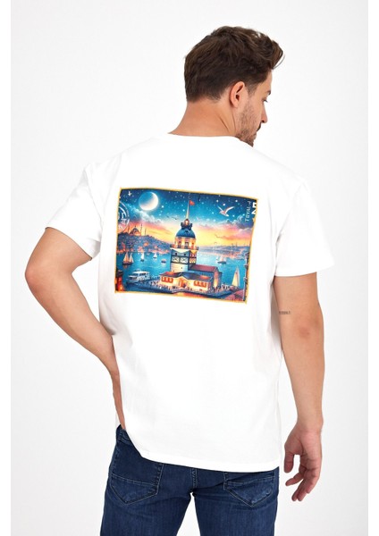 Erkek Yapay Zeka Tasarım Sırt Aplike Özel Baskılı %100 Pamuklu Penye Regular Fit T-Shirt (Kızkulesi) fiyatları