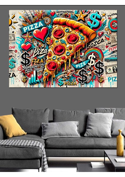 Pizza ve Dolar Grafikleri Dekoratif Kanvas - Mdf Ahşap Tablo