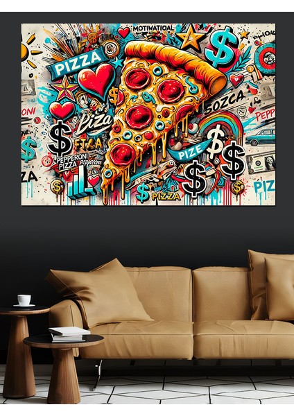 Pizza ve Dolar Grafikleri Dekoratif Kanvas - Mdf Ahşap Tablo fiyatları