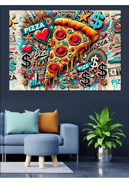Pizza ve Dolar Grafikleri Dekoratif Kanvas - Mdf Ahşap Tablo modelleri