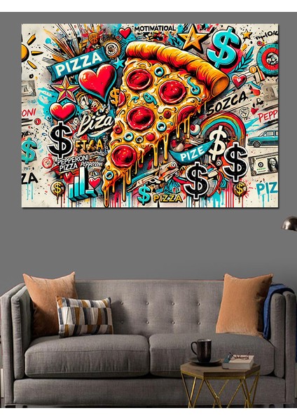 Pizza ve Dolar Grafikleri Dekoratif Kanvas - Mdf Ahşap Tablo fırsatları