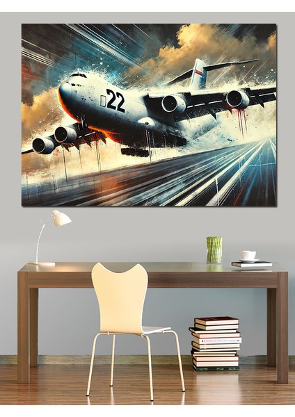 Jet Uçağı Kalkışı Dekoratif Kanvas - Mdf Ahşap Tablo