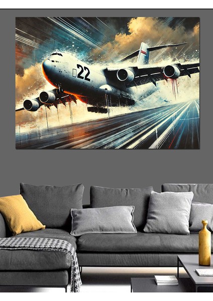 Jet Uçağı Kalkışı Dekoratif Kanvas - Mdf Ahşap Tablo fiyatları