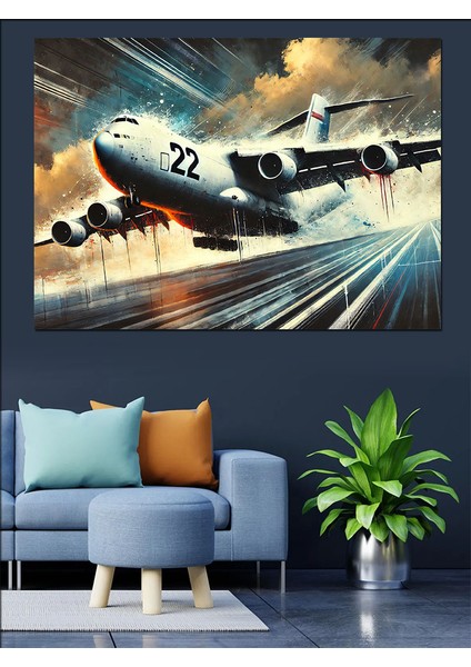 Jet Uçağı Kalkışı Dekoratif Kanvas - Mdf Ahşap Tablo fırsatları