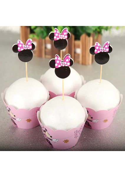 12TOPPER-12WRAPPER Minnie Mouse Bebek Banyo Doğum Günü Partisi Malzemeleri Minnie Dekorasyon Tek Kullanımlık Sofra Seti Fincan Çocuk Kız Bebek Parti Dekorasyon (Yurt Dışından)