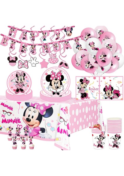 12TOPPER-12WRAPPER Minnie Mouse Bebek Banyo Doğum Günü Partisi Malzemeleri Minnie Dekorasyon Tek Kullanımlık Sofra Seti Fincan Çocuk Kız Bebek Parti Dekorasyon (Yurt Dışından) fiyatları
