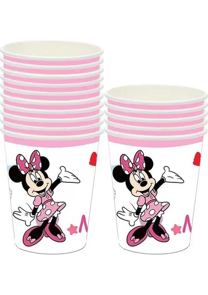 12TOPPER-12WRAPPER Minnie Mouse Bebek Banyo Doğum Günü Partisi Malzemeleri Minnie Dekorasyon Tek Kullanımlık Sofra Seti Fincan Çocuk Kız Bebek Parti Dekorasyon (Yurt Dışından) modelleri