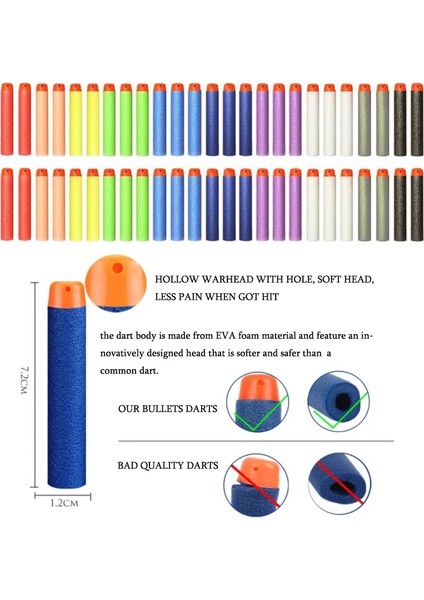 Turuncu 50 Adet 50-100 Adet Nerf Bullets Eva Yumuşak Içi Boş Delik Kafa 7.2 cm Dolum Mermi Dart Nerf Oyuncak Tabanca Aksesuarları Nerf Blasters Için (Yurt Dışından)