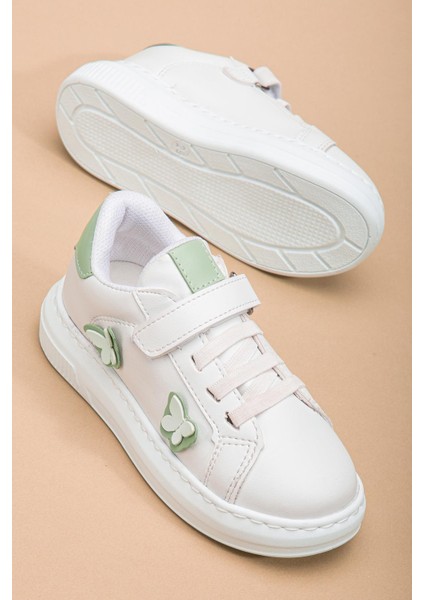 Kız Çocuk Spor Ayakkabı Yeşil Kelebek Model Dikişli Taban