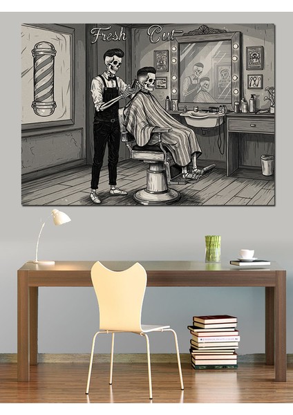 Eski Tarz Berber Dükkanı Dekoratif Kanvas - Mdf Ahşap Tablo