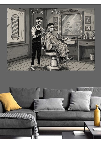 Eski Tarz Berber Dükkanı Dekoratif Kanvas - Mdf Ahşap Tablo fiyatları