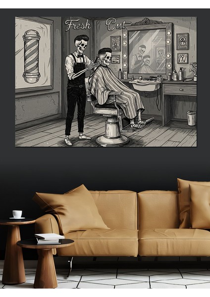 Eski Tarz Berber Dükkanı Dekoratif Kanvas - Mdf Ahşap Tablo modelleri