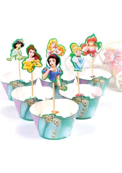 24 Adet Kek Dekor Disney Külkedisi Kar Beyaz Prenses Tema Kağıt Tabaklar Bardak Banner Parti Dekorasyon Parti Malzemeleri Tek Kullanımlık Çatal Bıçak Kaşık Seti (Yurt Dışından)