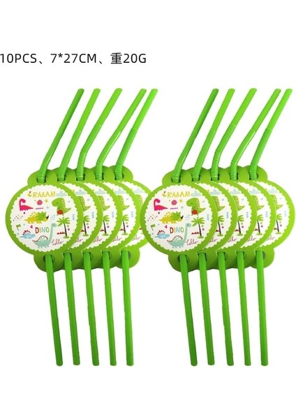 STRAWS-10PCS Karikatür Dinozor Doğum Günü Partisi Çocuklar Orman Dinozor Şekeri Çıkartmalar Balon Erkek Doğum Günü Parti Bardağı Plaka Bebek Duş Malzemeleri (Yurt Dışından)