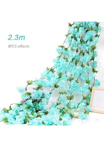 2.3 M-Mavi 180 cm Yapay Çiçekler Kiraz Çiçeği Sakura Çelenk Düğün Kemer Bahçe Zemin Ev Partisi Dekorasyon Ipek Sahte Bitkiler Vine (Yurt Dışından)