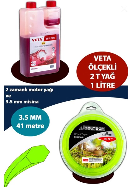 Veta 2t 1 Litre Ölçekli Yağ ve 6 Köşe 3.5 mm 41 Metre Tırpan Misinası Sağlam Dayanıkl