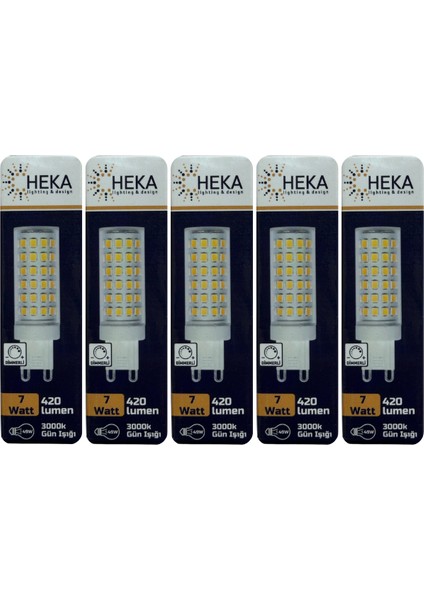 (5 Adet) Heka 7W (49W) 3000K (Gün İşığı) G9 Duylu Dim Edilebilir Led Kapsül Ampul