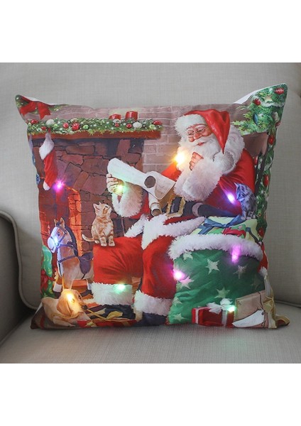 D16 45 cm Parlayan Noel Baba Yastık Kılıfı LED Işıkları ile 2023 Yeni Yıl Dekorasyon Ev Noel Süs Dekor Için LED Minder Örtüsü (Yurt Dışından)