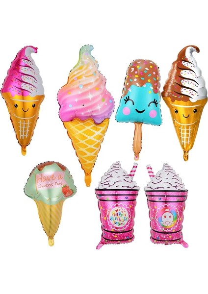 F Yaz Çocuk Dondurma Partisi Dekoratif Ürünler Dondurma Tatlı Kartuş Popsicle Sundae Alien Alüminyum Balon (Yurt Dışından)