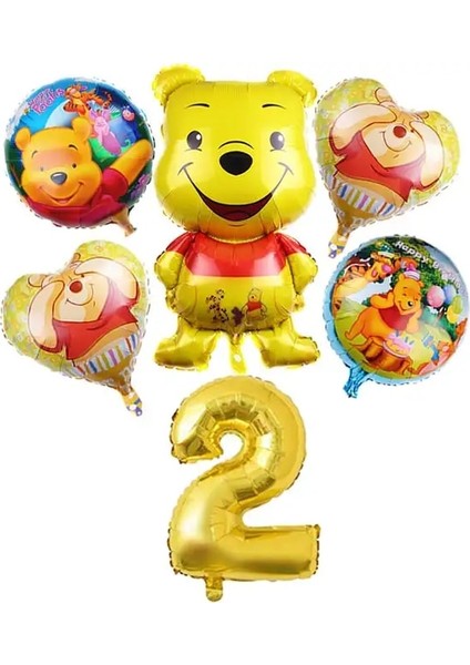 6 Adet Numarası 2 Disney Winnie The Pooh Yemek Takımı Parti Malzemeleri Masa Örtüsü Fincan Plaka Pooh Balon Çocuk Doğum Günü Cadılar Bayramı Süslemeleri (Yurt Dışından)