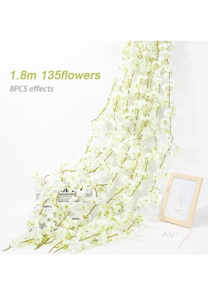 1.8 M-Beyaz 180 cm Yapay Çiçekler Kiraz Çiçeği Sakura Çelenk Düğün Kemer Bahçe Zemin Ev Partisi Dekorasyon Ipek Sahte Bitkiler Vine (Yurt Dışından)