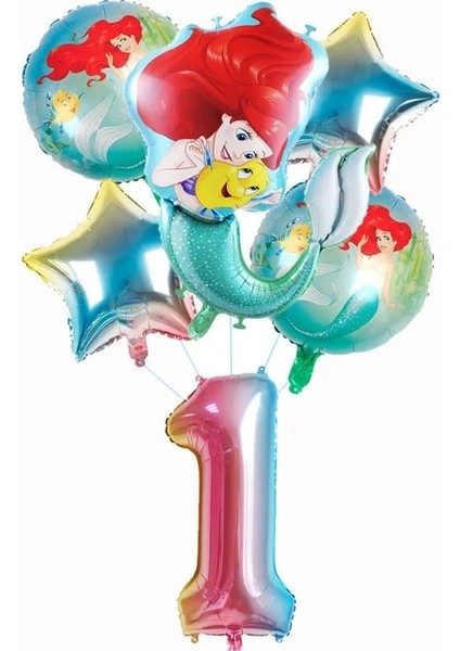 Numarası 1 Küçük Denizkızı Prenses Ariel Sofra Parti Malzemeleri Kız Doğum Günü Partisi Süslemeleri Balon Kağıt Tabak Bardak Masa Örtüsü (Yurt Dışından)