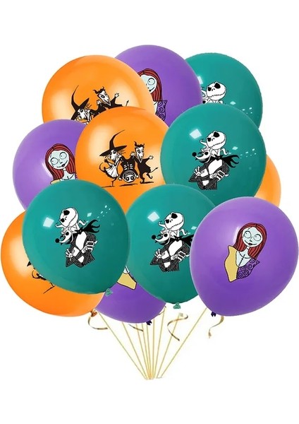 Balon 12 Adet Noel Öncesi Kabus Doğum Günü Dekorasyon Tek Kullanımlık Sofra Seti Noel Çocuklar Plaka Bardak Toppers Parti Malzemeleri (Yurt Dışından)