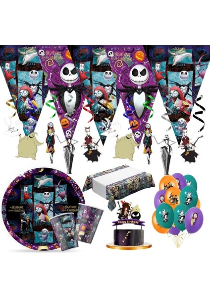 Balon 12 Adet Noel Öncesi Kabus Doğum Günü Dekorasyon Tek Kullanımlık Sofra Seti Noel Çocuklar Plaka Bardak Toppers Parti Malzemeleri (Yurt Dışından)