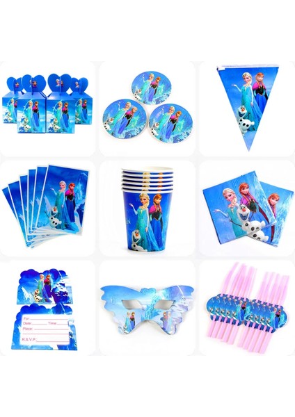 Bags-1pcs Disney Dondurulmuş Anna ve Elsa Prenses Tasarım Tek Kullanımlık Sofra Kağıt Bardak Tabak Bebek Duş Doğum Günü Partisi Süslemeleri Malzemeleri (Yurt Dışından)