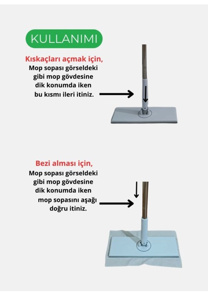 Küçük Boy Kıskaçlı Mop Islak Mendiilere ve Ince Bezlere Uyumlu 9.5cm x 25CM