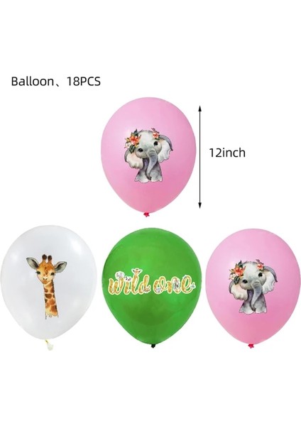 18 Adet Pembe Vahşi Bir Doğum Günü Partisi Balon Orman Safari Parti Orman Dekorasyon Kızların Ilk 1. Doğum Günü Safari Orman Parti Malzemeleri (Yurt Dışından)