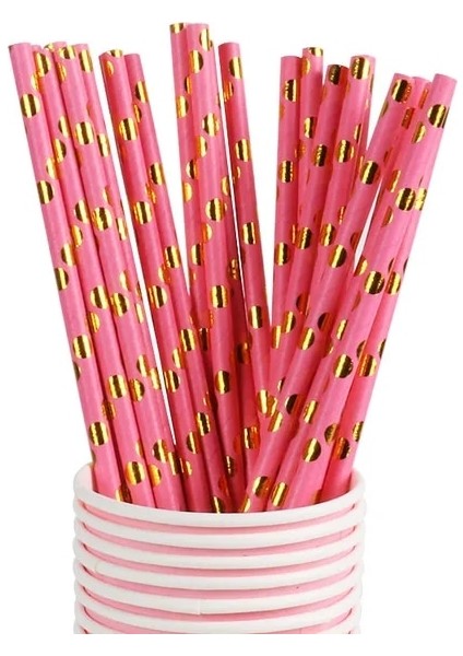 STRAW-25PCS Pembe Altın Nokta Parti Malzemeleri Tek Kullanımlık Parti Yemek Takımı Altın Nokta Kağıt Tabaklar Peçeteler Bardaklar Doğum Günü Partisi Dekorasyon Için (Yurt Dışından)