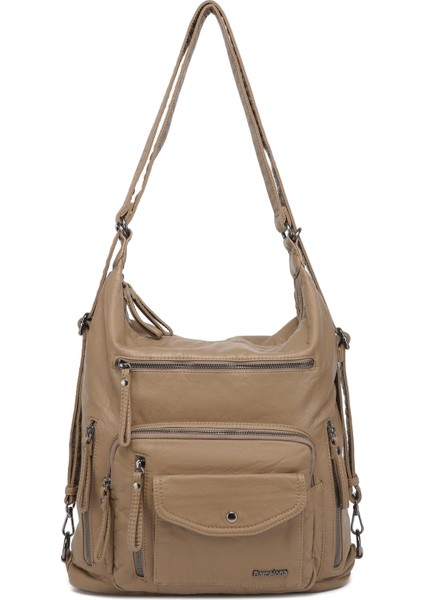 Yıkama Deri Hem Sırt Hem Omuz Kadın Çantası 21-K Barcelona 1580-6