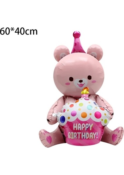 Kek Ayı Pembe Karikatür Hayvan Teması Ayı Folyo Balon ile Doğum Günü Partisi Süslemeleri Düğün Yıldönümü Şişme Balon Oğlan Kız Hediyeler (Yurt Dışından)