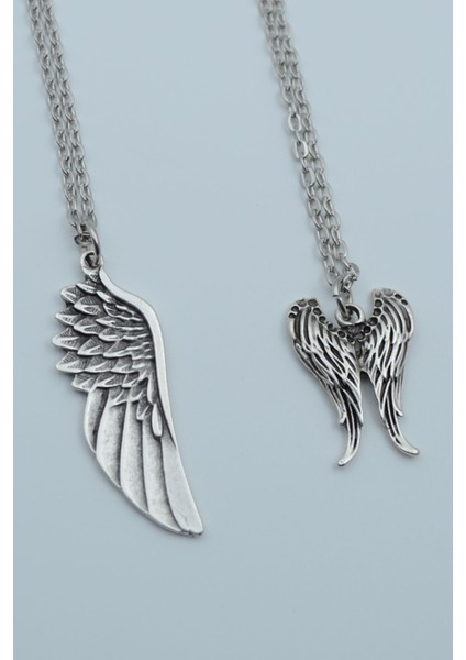 2'li Kartal Melek Kanat Gümüş Kaplama Kolye Seti