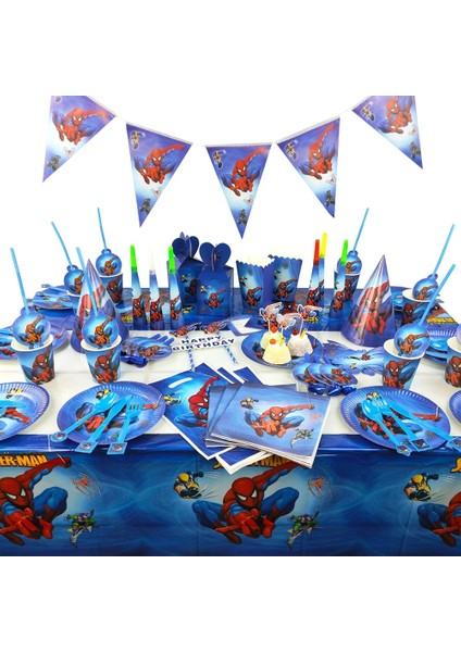 Balon Suit-6-9pcs Karikatür Süper Kahraman Örümcek Adam Masa Örtüsü Çocuk Favor Doğum Günü Paketi Olay Parti Bardak Tabaklar Bebek Duş Tek Kullanımlık Sofra Setleri (Yurt Dışından)