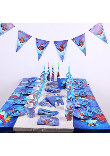 Balon Suit-6-9pcs Karikatür Süper Kahraman Örümcek Adam Masa Örtüsü Çocuk Favor Doğum Günü Paketi Olay Parti Bardak Tabaklar Bebek Duş Tek Kullanımlık Sofra Setleri (Yurt Dışından)