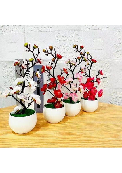 Gül Kırmızı Çiçeği Çiçek Bitki Simülasyon Bonsai Gerçekçi Anti Solmaya Sahte Ipek Çiçek Ev Için Güzel Görünümlü Sahte Erik (Yurt Dışından)