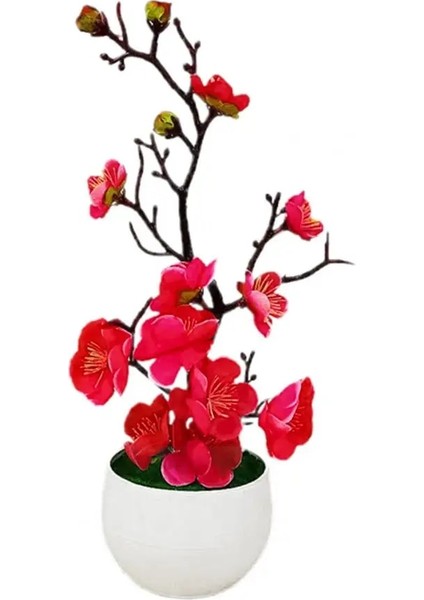 Gül Kırmızı Çiçeği Çiçek Bitki Simülasyon Bonsai Gerçekçi Anti Solmaya Sahte Ipek Çiçek Ev Için Güzel Görünümlü Sahte Erik (Yurt Dışından)