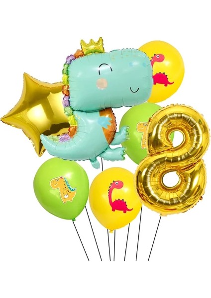 Numarası-8 Karikatür Dinozor Doğum Günü Partisi Çocuklar Orman Dinozor Şekeri Çıkartmalar Balon Erkek Doğum Günü Parti Bardağı Plaka Bebek Duş Malzemeleri (Yurt Dışından)