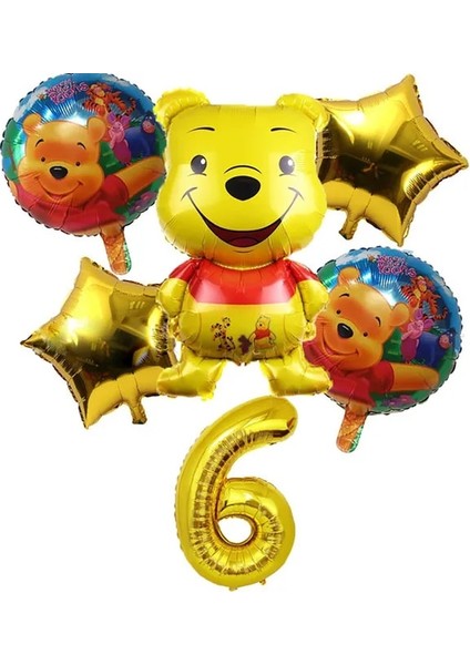 Balon-6 Adet Winnie The Pooh Karikatür Tema Parti Malzemeleri Tek Kullanımlık Sofra Kağıt Saman Tabaklar Oyuncaklar Doğum Günü Şekeri Bebek Duş Süslemeleri (Yurt Dışından)